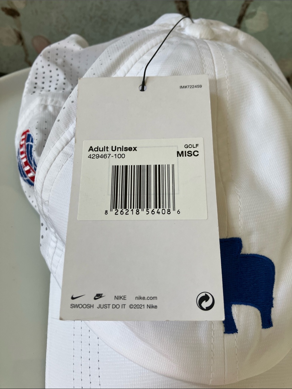 NWT OSFM Nike White Mesh Cap With Navy Elephant Embroidery & Velcro Closure - Picture 8 of 8